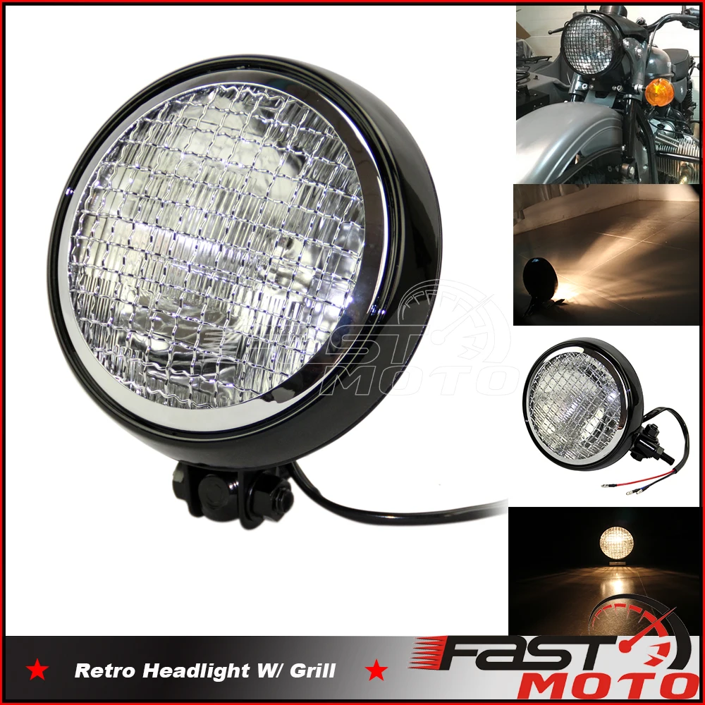 

High Low Beam Headlight Net Guard Headlamp Bottom Install Motorcycle LED 5.7inch 12V 60W Retro Head Light Sealed Beam