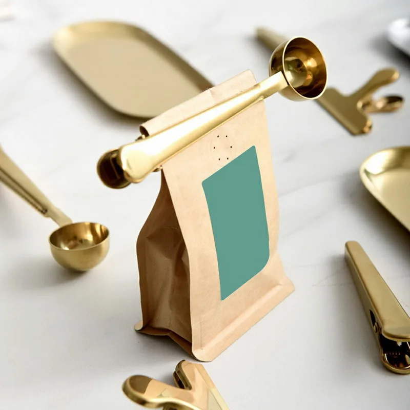 

Two-in-one Stainless Steel Coffee Spoon Sealing Clip Kitchen Gold Accessories Recipient Cafe Expresso Cucharilla Decoration