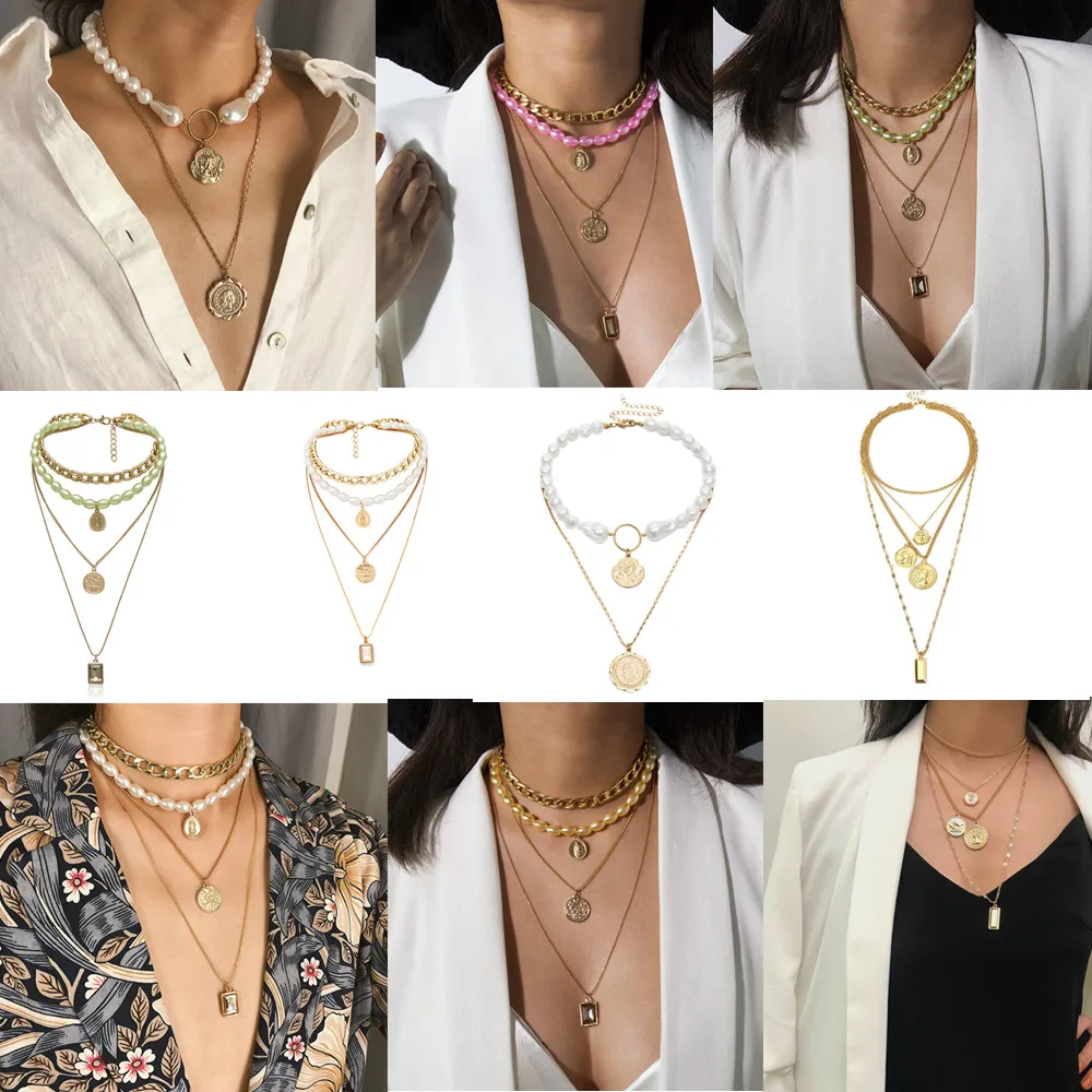 Золотое жемчужное ожерелье для женщин с монеткой, украшение для вечеринок в стиле бохо, модный воротник-чокер, ожерелья для девочек "зайка", сбыт через дропшиппинг.