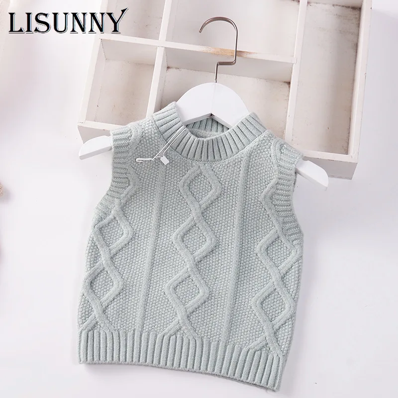 

2021 Spring Autumn Preppy Style Baby Boys Knit Vest Girls Kids Jumper Sweaters Vest Children Clothing Sleeveless Pullover Coat