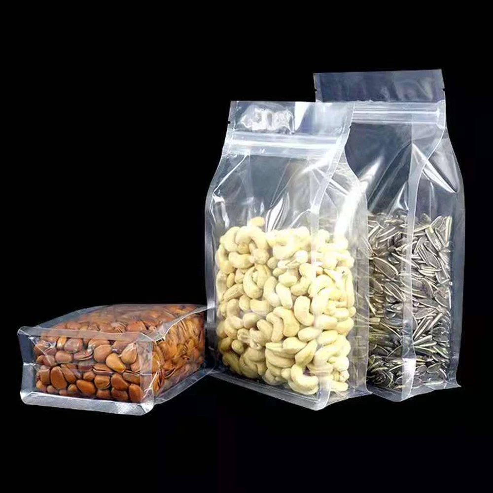 

50Pcs/Lot Resealable Clear Stand Up Food Packaging Bags Tear Zip Lock Heat Seal Waterproof Storage Pouches for Nuts Coffee Bean