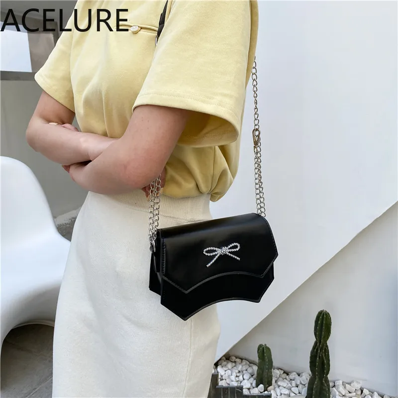 

ACELURE Bow Decor Cute Small Shoulder Bags Solid Color PU Leather Flap Bags for Women 2021 Fashion Messenger Bags Girls Purse