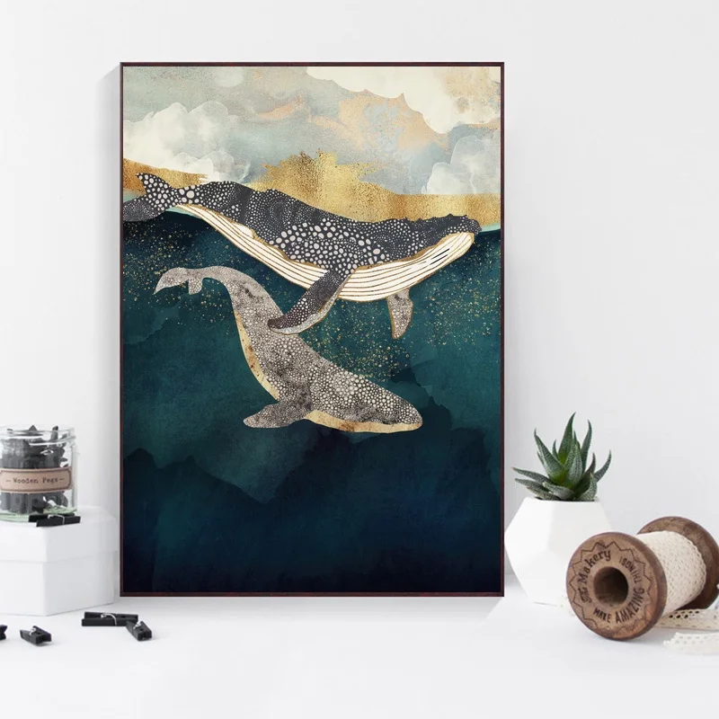 

Whale Shark Watercolor Abstract Nordic Art Canvas Poster Home Wall Decor (No Frame)