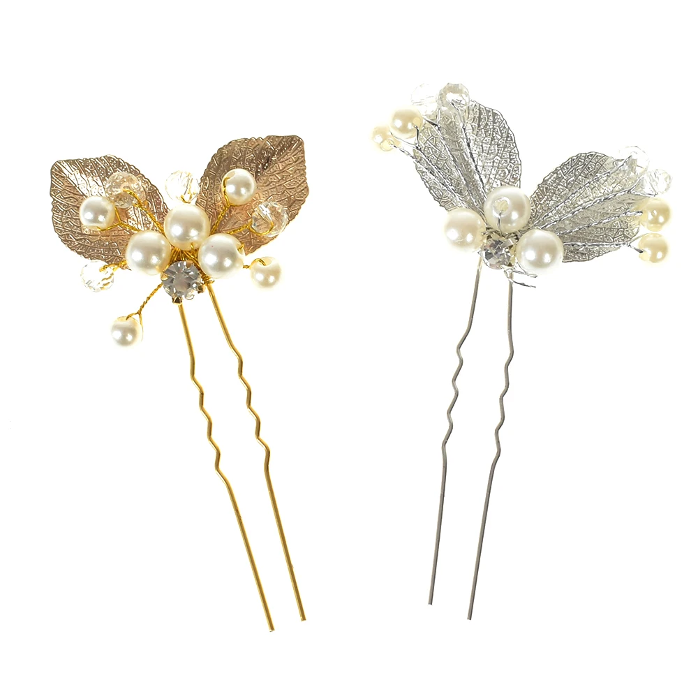 Свадебная заколка для волос свадебные аксессуары имитация жемчуга лист