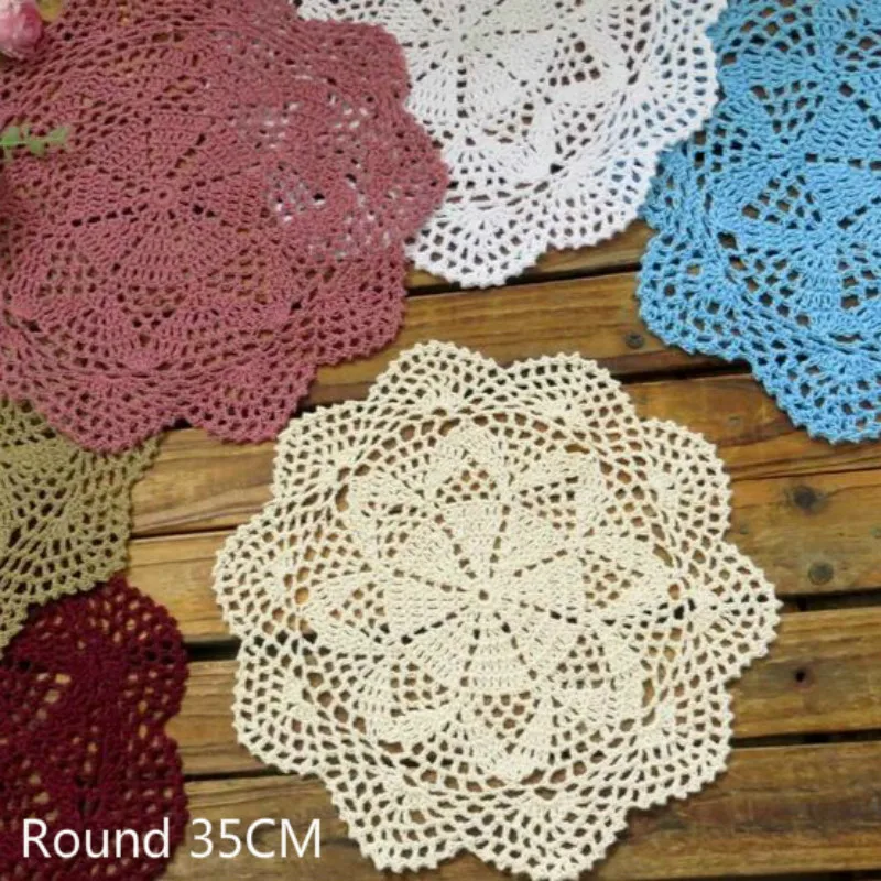 

Exquisite Cotton Crochet Dining Doilies Round Glass Coaster Table Napkin Christmas Placemat Drying Mat Dish Pad Kitchen Decor