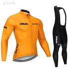 2021 профессиональная команда STRAVA, комплект из Джерси с длинным рукавом и брюк с нагрудником, одежда для велоспорта, Джерси для горного велосипеда, мужская одежда