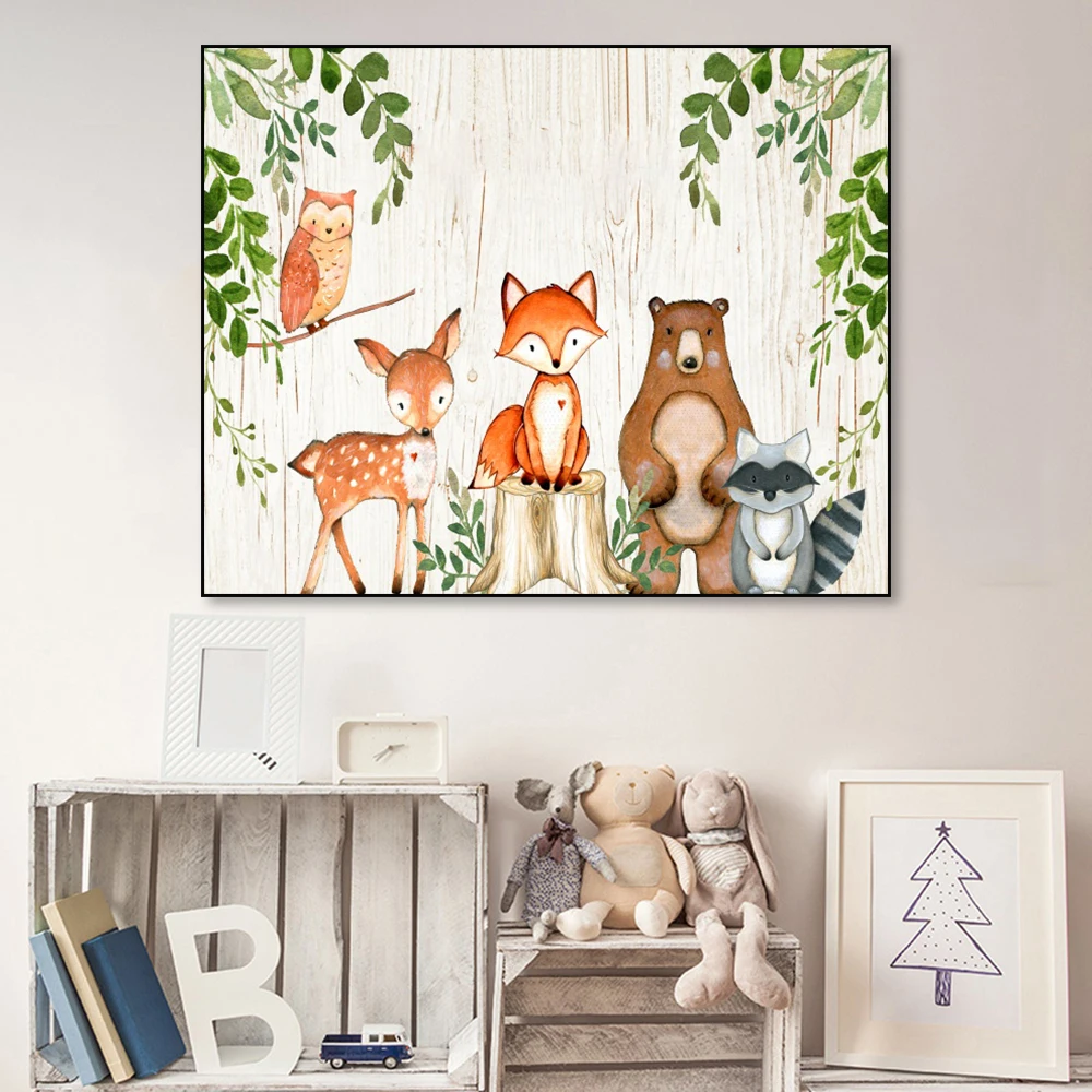 

Animal Print Poster Canvas Painting Nursery Forest Bear Fox Deer Posters And Prints Picture Kids Room Decoration Bedroom Decor
