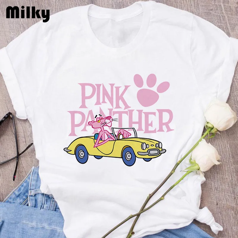 Tshirt Pink Panther Female T-shirt For Women Print T shirt 2020 Summer fashion Short Sleeve Tops Graphic tee | Женская одежда