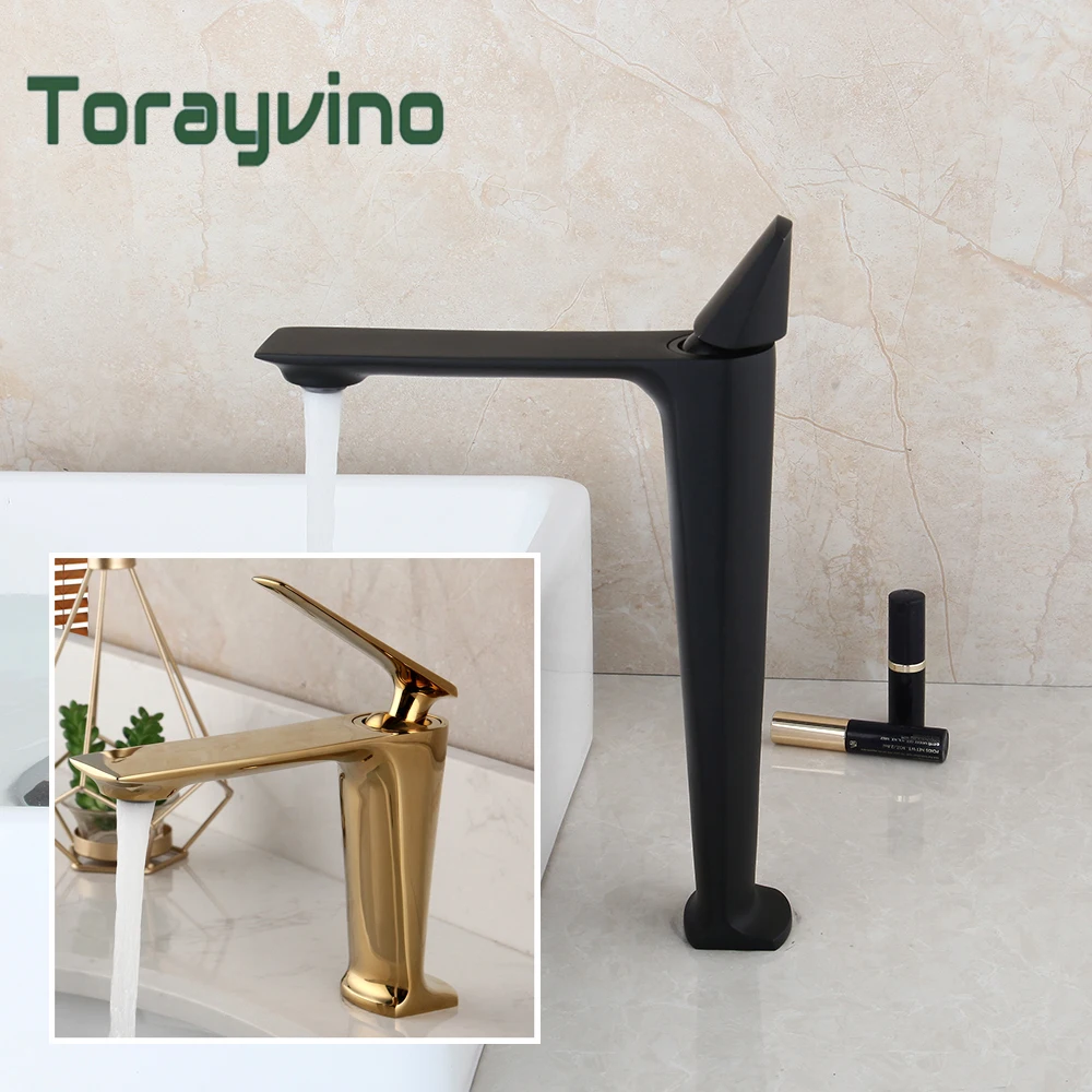 

Torayvino Matte Black Bathroom Deck Mounted Basin Sink Faucets Single Handle Hot And Hot Water Mixer Tap Polished Bathtub Taps