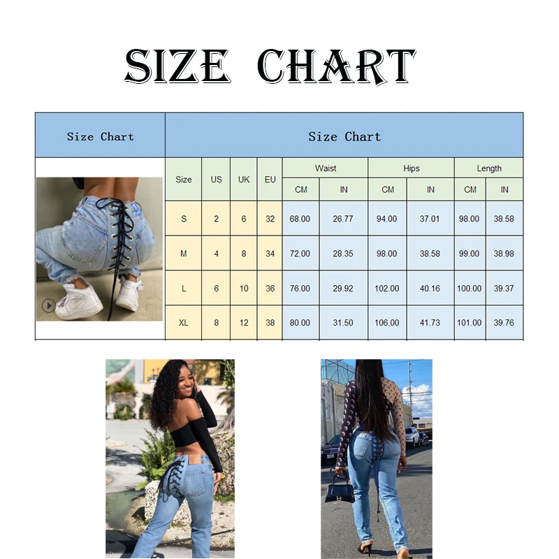 

Casual Pants Streetwear Womans Patchwork Jeans Back Hit Color Eyelets Strappy Jeans Slim Fit All Match Denim Trouser For Ladies