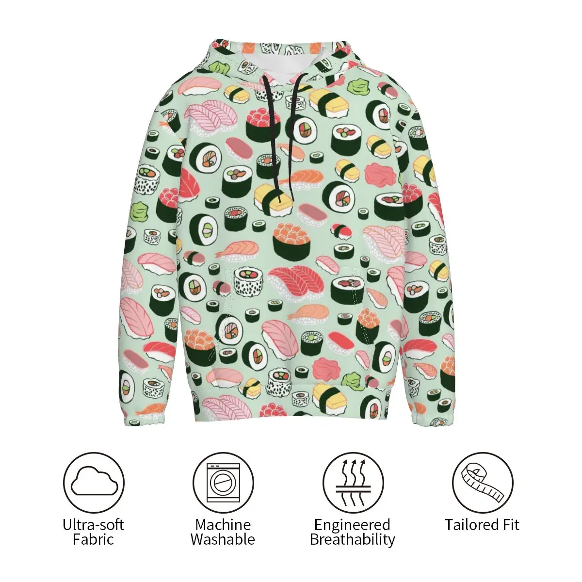 

Толстовка женская с капюшоном и длинным рукавом, милый свитшот в готическом стиле, топ с японскими суши, свободная повседневная одежда в сти...