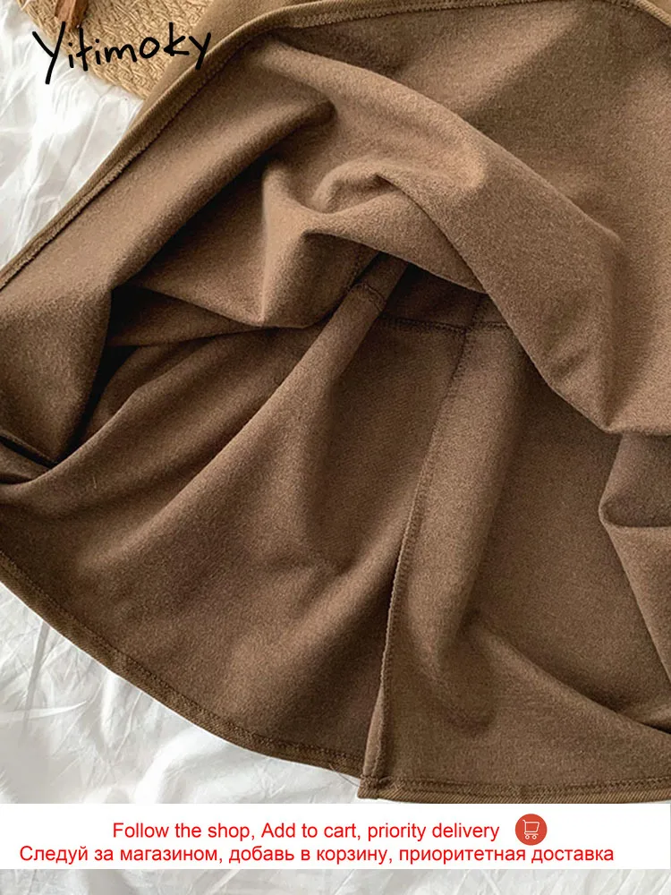 

Yitimoky Vintage Midi Skirt Spring 2021 Office Lady Black Khaki High Waist Korean Fashion A-Line Skirt for Women New Hot Sale