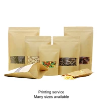 free shipping zip lock kraft paper bag empty food tea cookies packaging self sealing zipper stand up window gift bags 100pcs