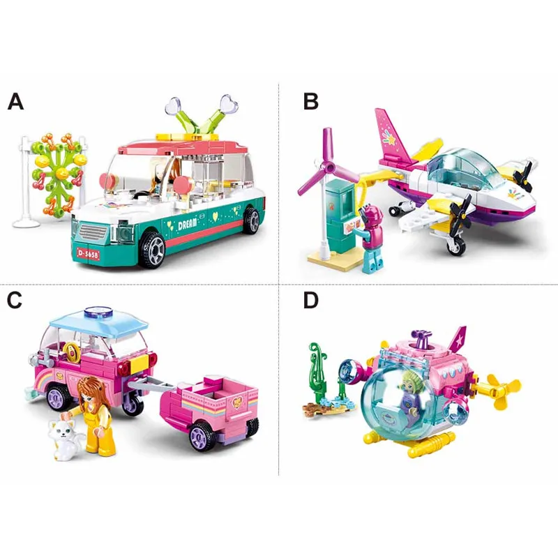 Sluban Pink Dream Series Building Blocks 469pcs B0921 Aircraft Submarine Car Assembled Model Brick Children Toy Gift | Игрушки и хобби