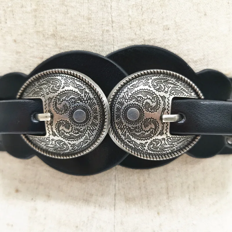 

Elegant Dress Belt Women's Metal Double Buckle Elastic Wide Stretch Dress Belt Creative Design Belt Elegant Dress Accessories