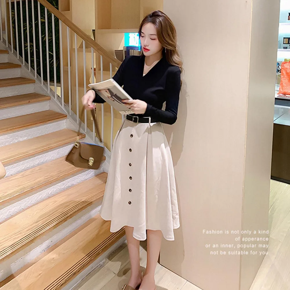 Женский офисный комплект из двух предметов зимняя одежда вязаный свитер с