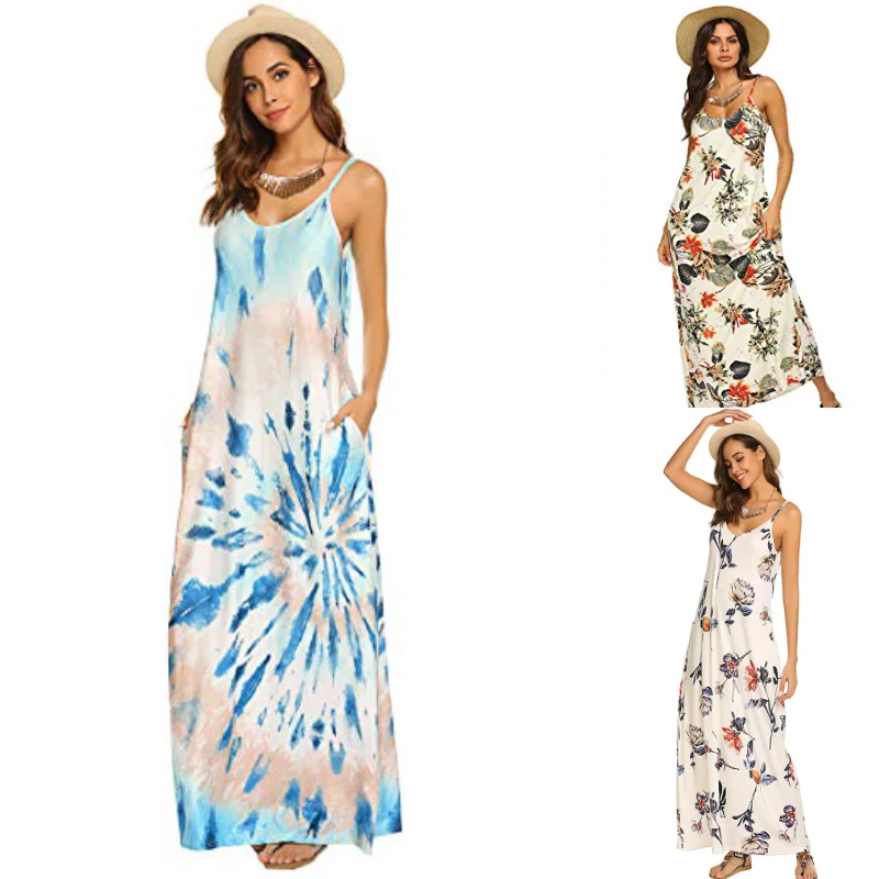 Женское платье на бретельках летнее сексуальное с цветочным принтом женский