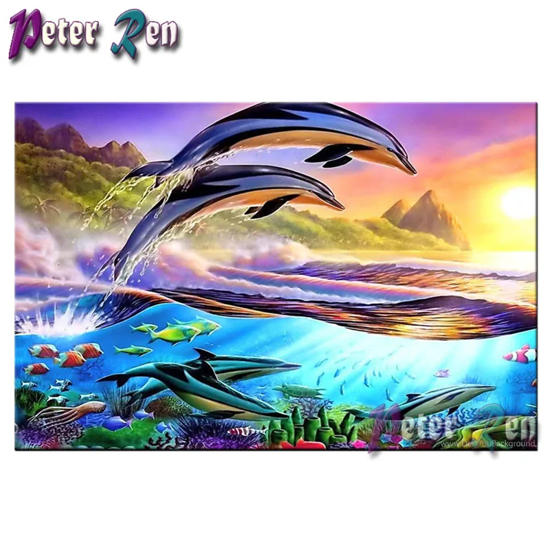 Алмазная живопись 5d с животными дельфин прыгающая вышивка