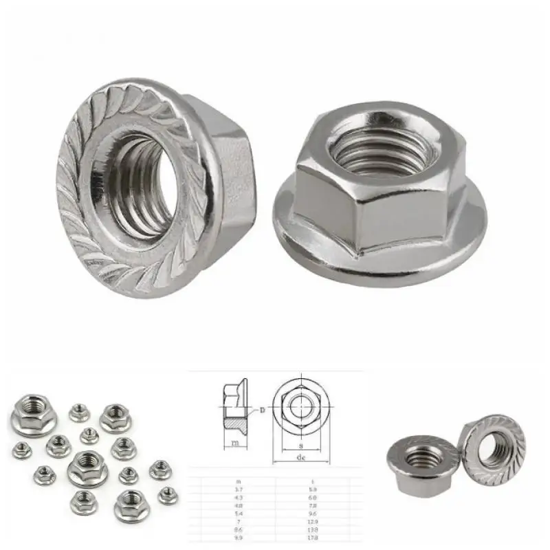 

304 Stainless Steel Hexagon Flange Nuts Slip Locking Lock Nut M4 M5 M6 M8 M10 M12 20 pcs / 10 pcs / 1pcs