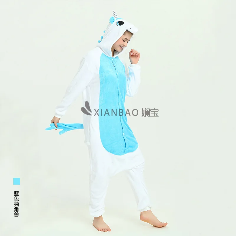 

2020 Winter Onesies Unisex Colored Unicorn Indoor Nightwear Adults Cosplay Pajamas Sets Women Funny Flannel Costumes