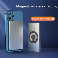 10000mah magnetic wireless fast charger power bank mobile stainless steel phone for iphone12 13 powerbank external auxiliary