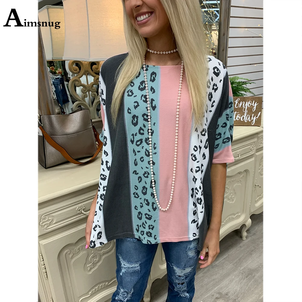 Женская футболка Aimsnug с леопардовым принтом в стиле пэчворк лето 2021