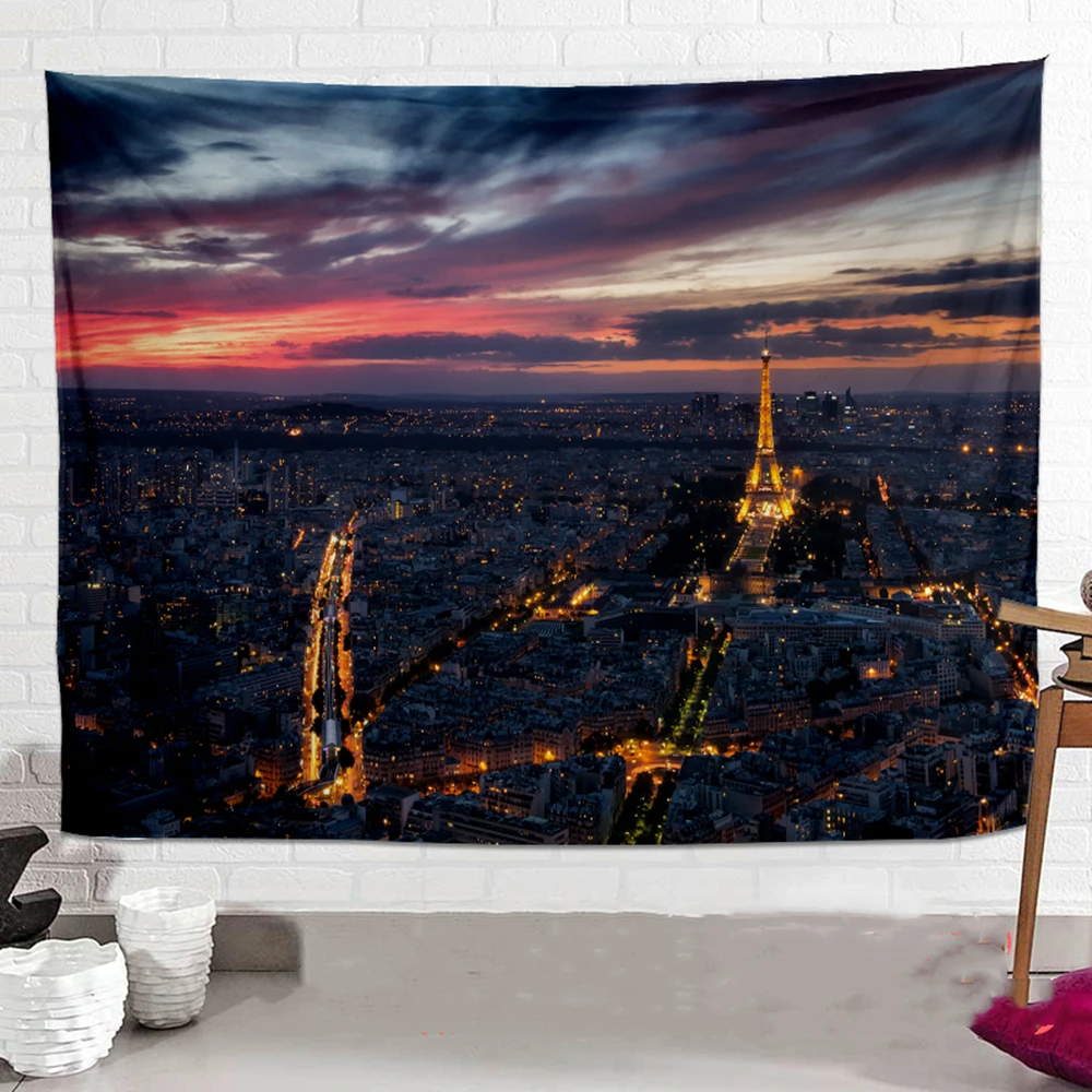 

Eiffel Tower in Paris Flags Wall Hanging City Night View Banners Canvas Painting Historical Sites Poster Print Art Wall Decor