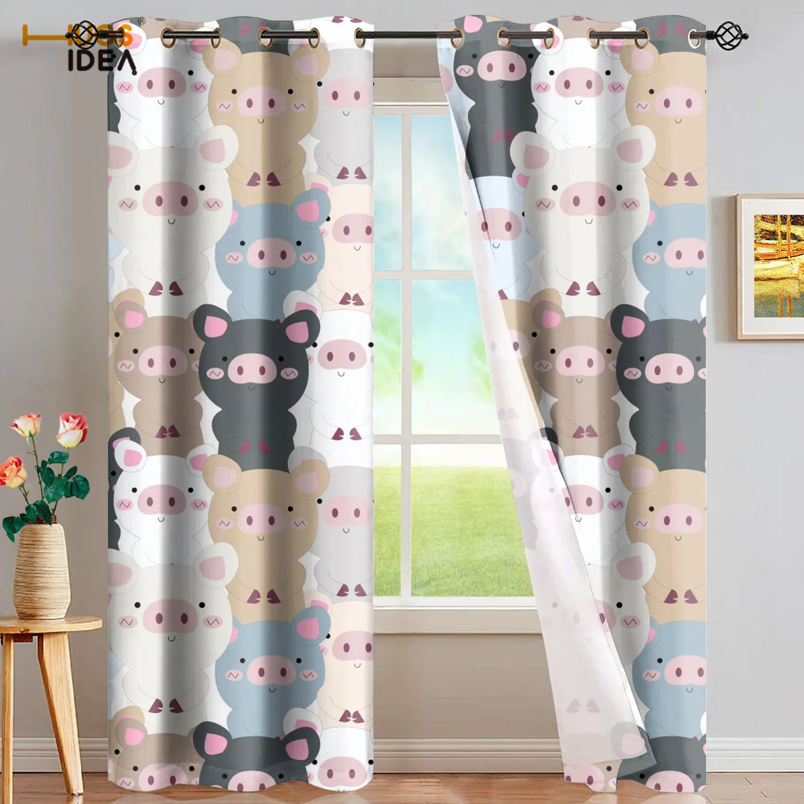

HUGSIDEA Kawaii Pig Window Drapes for Kids Bedroom Cartoon Animal Cute Decor Blackout Grommet Curtain Thermal Insulated 2021