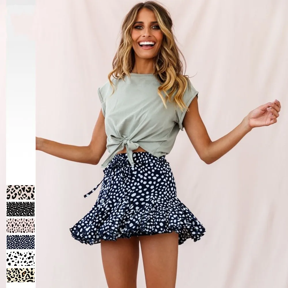 

Leopard Print Digital Ladies Comfortable Ruffled Pleated Skirt Drawstring Street Fashion Sexy Mini Skirt Mini Skir