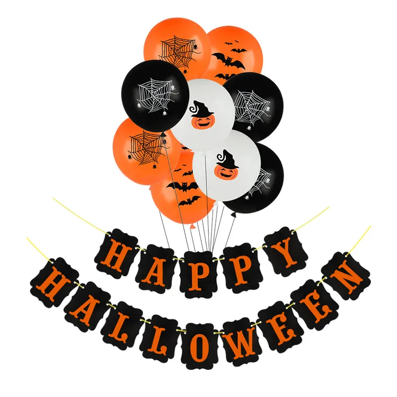 

11pcs/set Happy Halloween Decoration Paper Banner Latex Balloons for Halloween Festival Party Decoration Atmosphere DIY Supplies