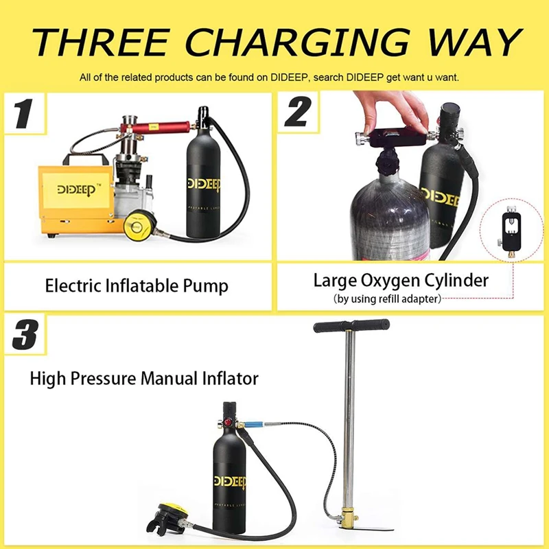 

DIDEEP 1L Scuba Diving Cylinder Tank Air Tank for Snorkeling Breath