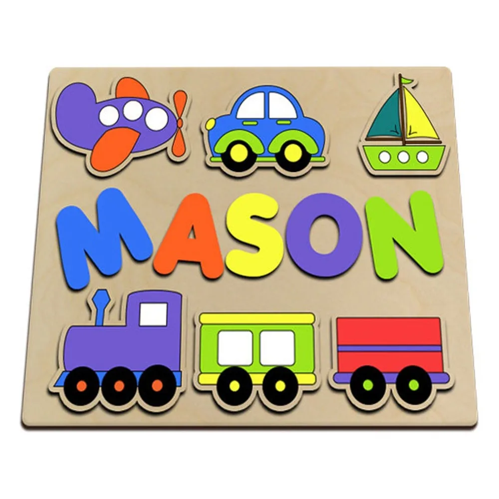 personalize truck plane Wood Name Puzzle set, custom kid's name Wooden puzzle Toddler Toys, First Birthday baby shower Gift Boy