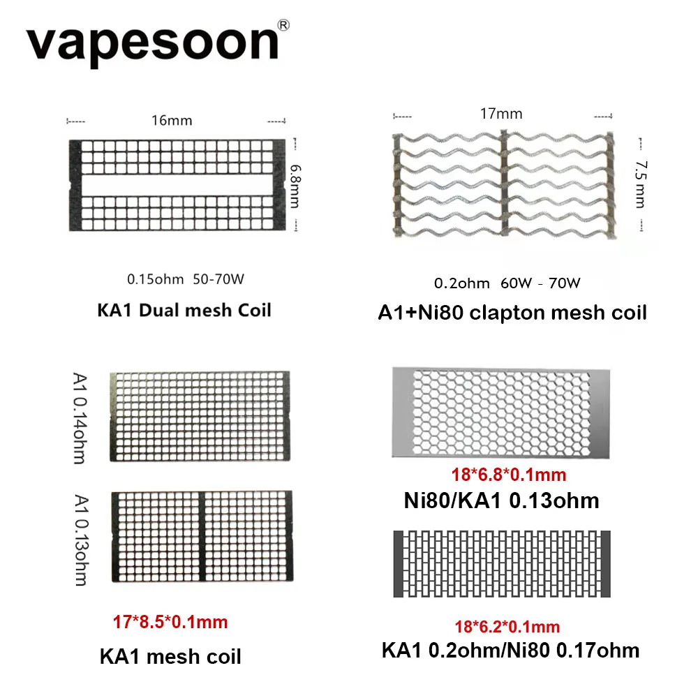 Vapesoon (10 шт./корт.) 18*6 2*0 1 мм Ni80 Ом KA1 двойная сетчатая катушка Клэптона для Zeus X RTA kylin
