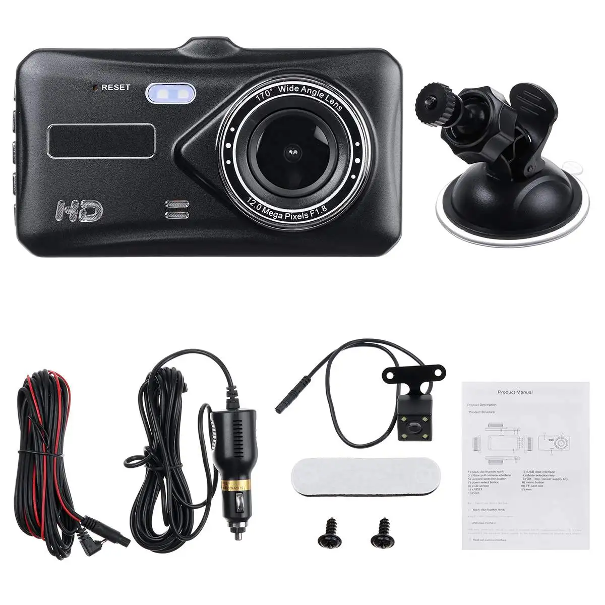 

4Inch 1080P Car DVR Touch Screen Stream Media Dual Lens Video Recorder Rearview Mirror Dash Cam Front and Rear Camera 12 Pixels