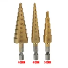 3 шт., ступенчатые конические сверла из быстрорежущей стали с титановым покрытием