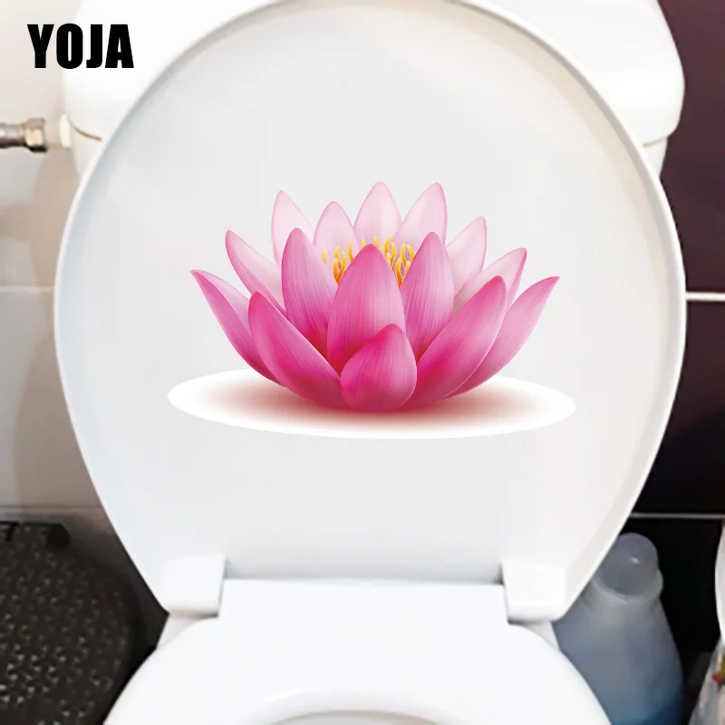 YOJA 24.6×15.7CM Pink Lotus Fashion Home Bathroom Toilet Stickers Classical Room Wall Decor Accessories T1-2938