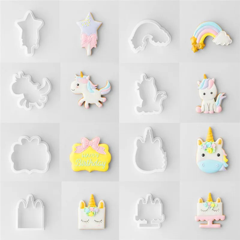 8Pcs/set DIY Cute Cartoon Unicorn Horse Shape Fondant Cake Cookie Cutter Mold Biscuit Decorating Moulds Kitchen Baking Tools - купить по