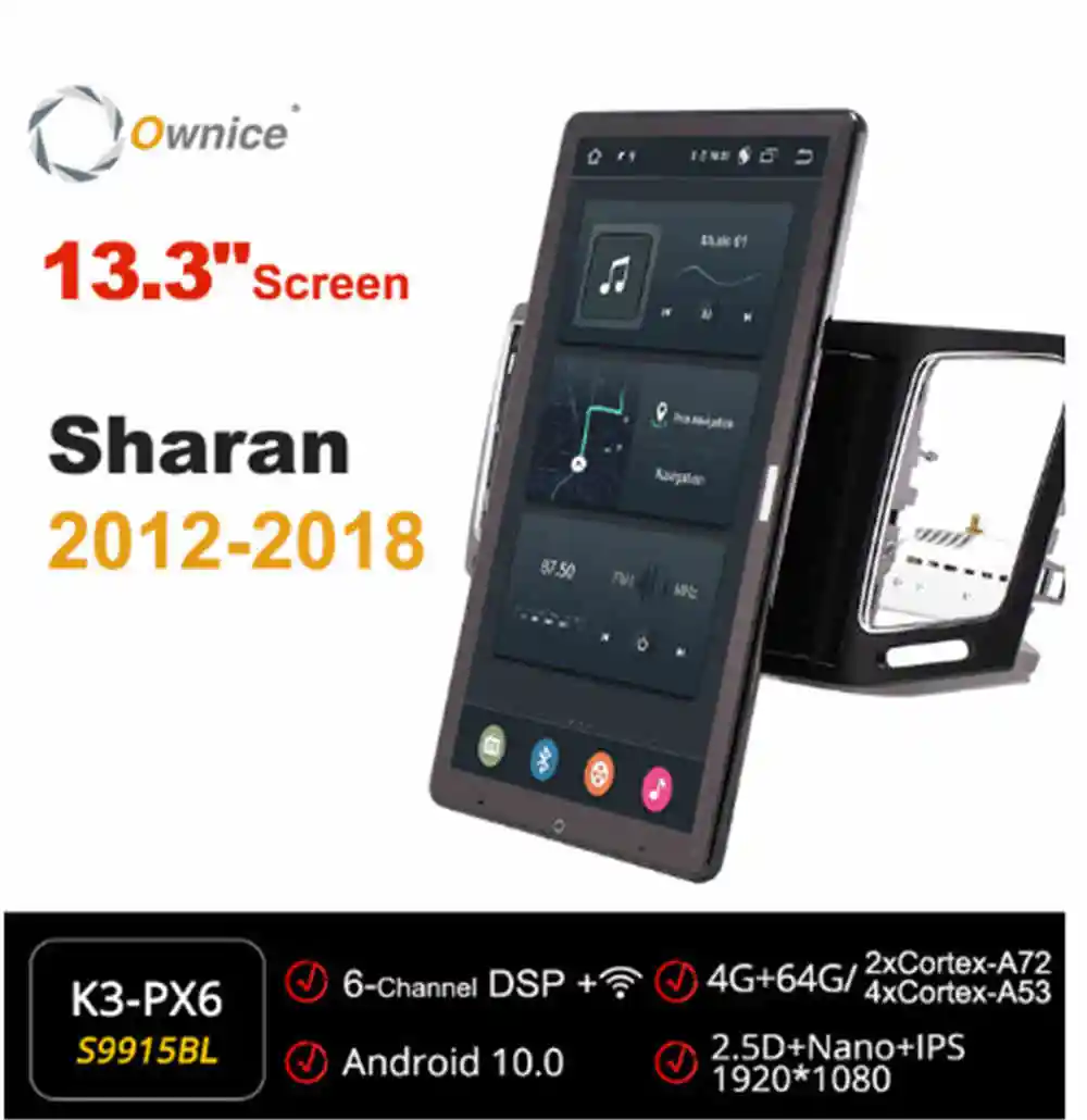 

1920*1080 Android 10.0 Car Radio forVW Sharan 2012-2018 Multimedia Video Audio GPS Player head Unit Auto 13.3" Rotatable