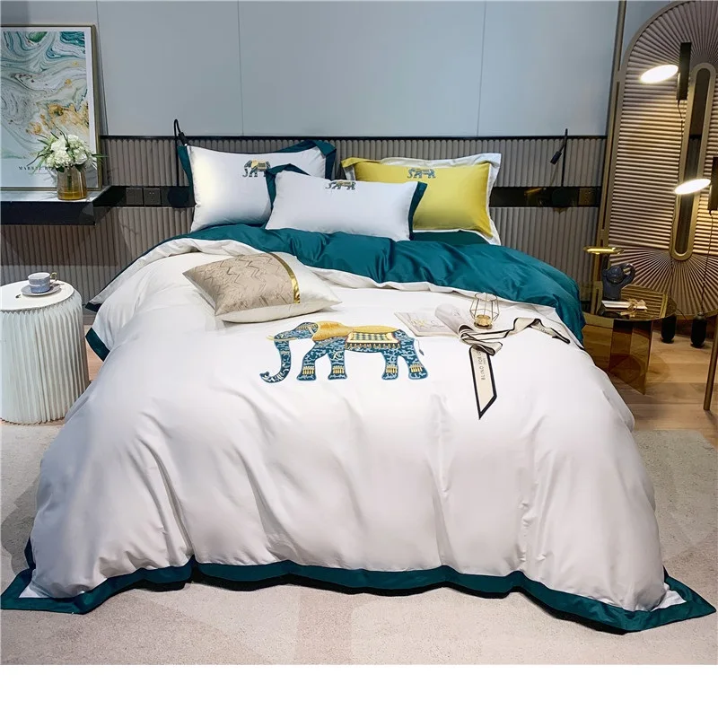 

Роскошный чехол с изображением слона и с леопардовым принтом вышивка из египетского хлопка Постельное белье сатин пододеяльник набор пост...