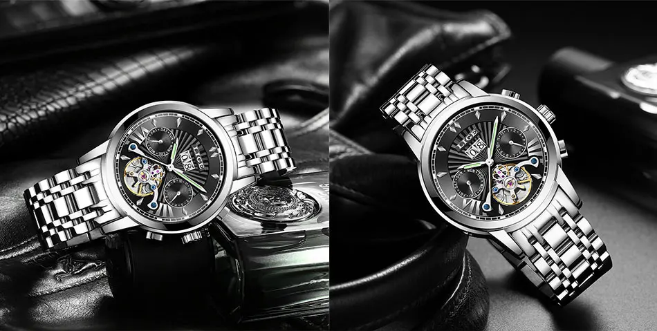 LIGE мужские s часы Топ люксовый бренд Tourbillon автоматические механические часы мужские водонепроницаемые часы со скелетом Montre Homme+ коробка