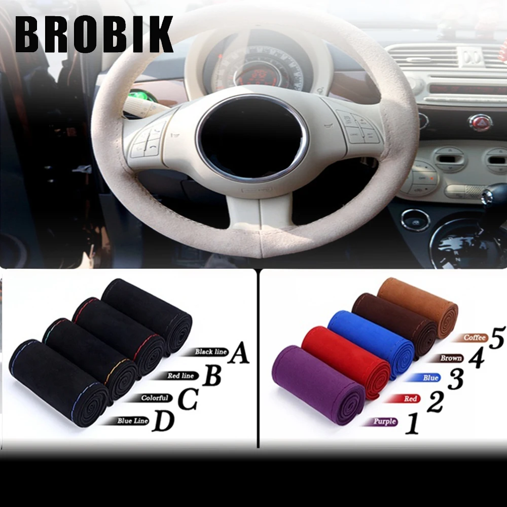 

BROBIK 38CM Universal Real Suede Braid On Steering Wheel Breathable & Odor Car Short Plush Steering-wheel Cover