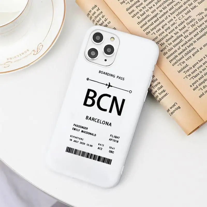 

Personalised Plane Ticket Coque Phone Case Candy Color White for iPhone 11 pro XS MAX 8 7 6 6S Plus X 5S SE 2020 XR