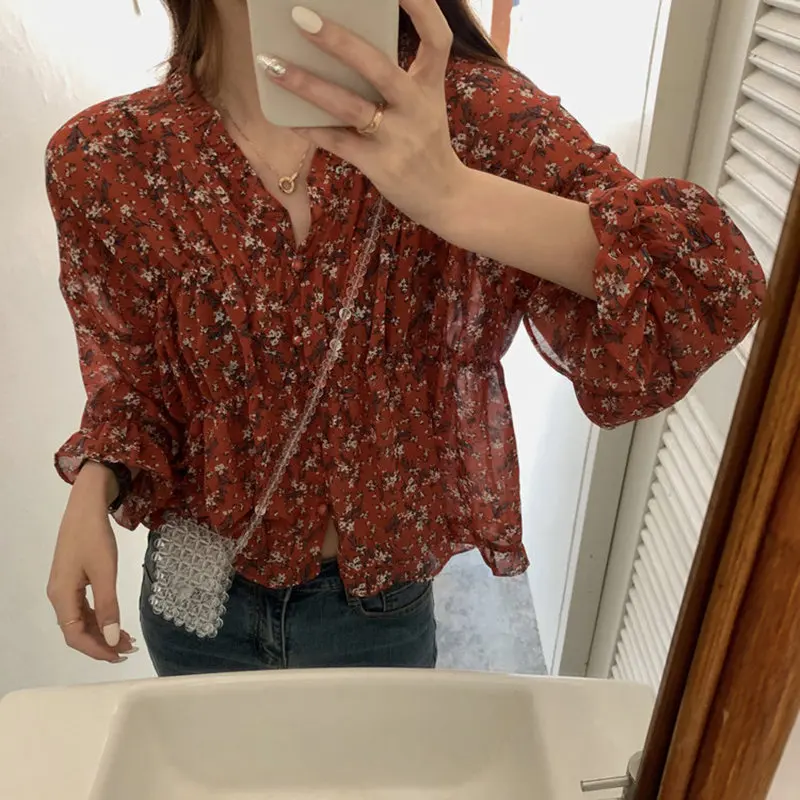 HziriP Элегантные корейские Цветочные минималистичные летние женские свободные