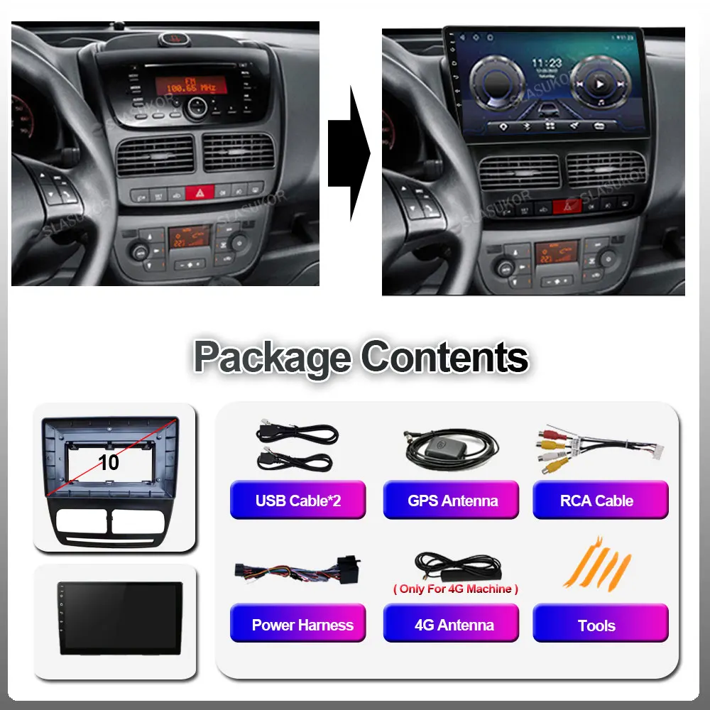 Автомобильный радиоприемник 10 дюймов Android 6 ГБ + 128 Гб для FIAT Doblo Opel Combo Tour 2010 2011 2012-2015