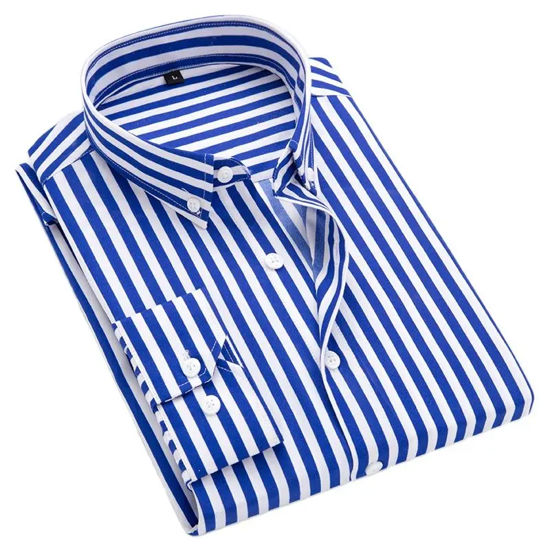 2021 Men's  stripedShirts Male High Quality Long Sleeve Slim Fit Business Casual Button-Down Collar Korean Shirt Plus Size 5XL