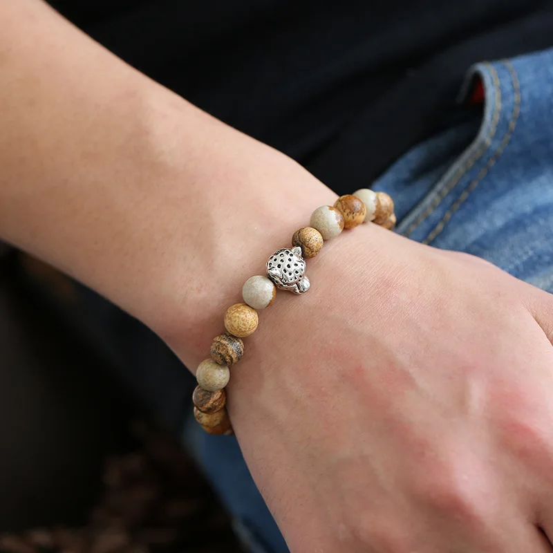 8 мм браслет из коричневого камня с натуральным изображением уникальные