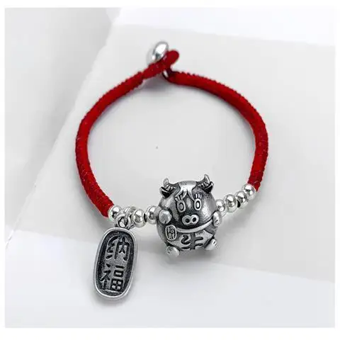 

S925 Sterling Silver Twelve Zodiac Lucky Red Rope Bracelet Female Birth Year Male Woven Couple Style Hand Strap Silver Accessori