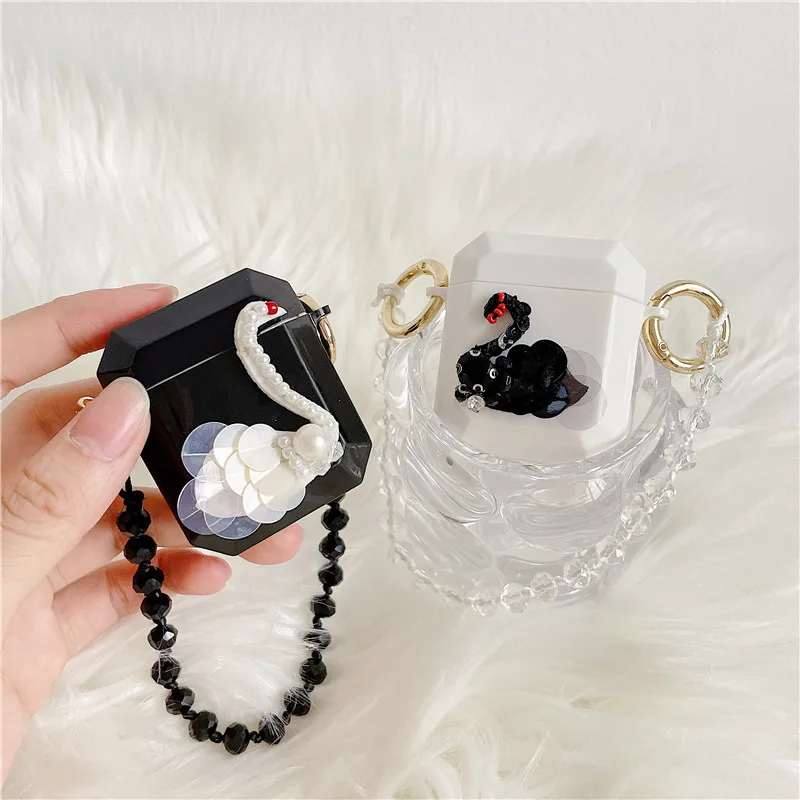

Luxury Swan Crystal Bracelet Silicone Earphone Case For Apple Airpods 1 2 Pro 3 Bluetooth Headset Diamond Cover Sweet Cute Shell