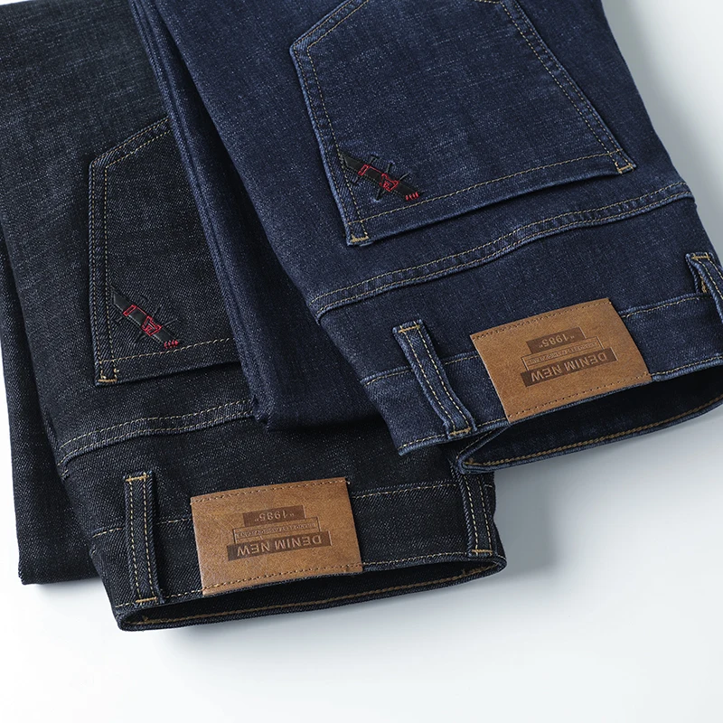 

SHAN BAO Classic Leather Embroidered Luxury High Quality Modal Cotton Stretch Men's Slim Straight Denim Jeans 2021 Spring Brand