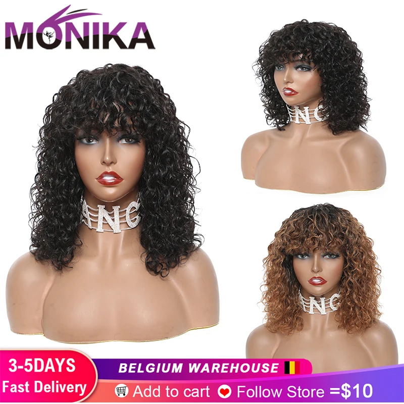 Monika Peruvian Jerry Curl Human Hair Wigs Non-Remy Pixie Cut Wig Honey Blonde Glueless Afro Wig For Women Free Shipping
